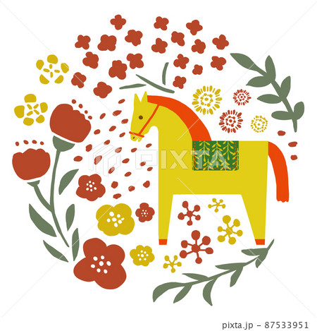 ウマとお花のイラスト素材