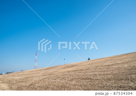 早春の淀川堤防 87534304