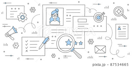 Job recruit doodle concept with applicant resume 87534665