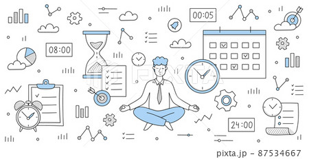 Time management concept with man meditate 87534667