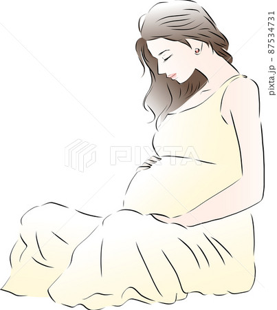 臨月を迎えた女性 お腹をさする妊婦のイラスト素材