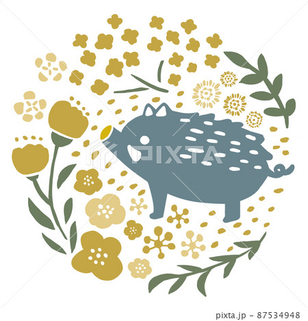 イノシシとお花 87534948