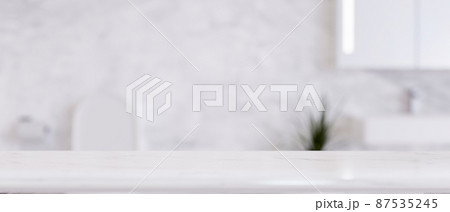 White marble bathroom countertop with empty space 87535245