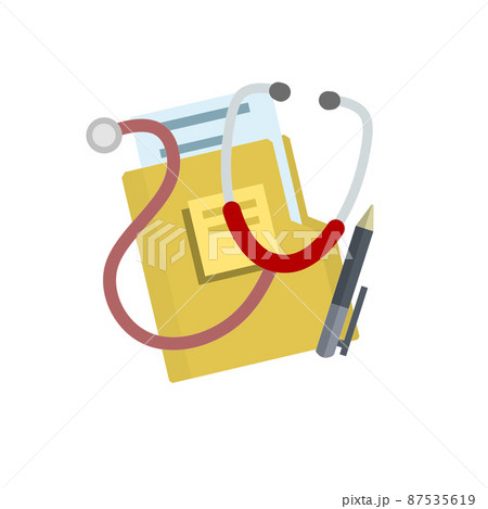 Set of medical objects. Paper file folder with diagnostics and analysis. Set of medical objects. Paper file folder with diagnostics and analysis. 87535619