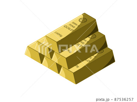 金の延べ棒　台形　印字　積み重ね　線無し 87536257
