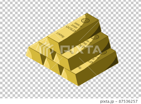 金の延べ棒　台形　印字　積み重ね　線無し 87536257