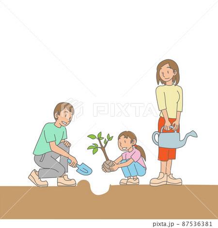 植林活動をする親子 87536381