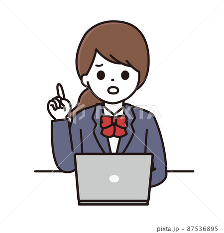 学生 女性 パソコン ポイント 困惑 イラスト 87536895