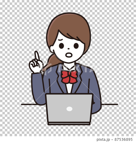 学生 女性 パソコン ポイント 困惑 イラスト 87536895