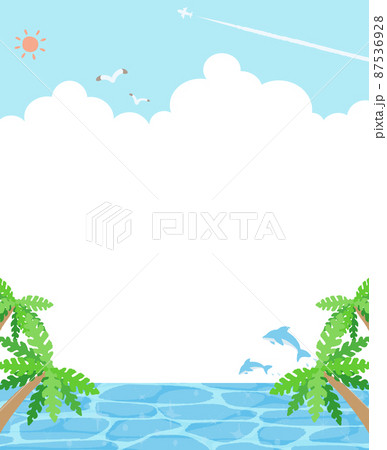 かわいい手描きの海の背景イラスト かわいい手描きの海の背景イラスト 87536928