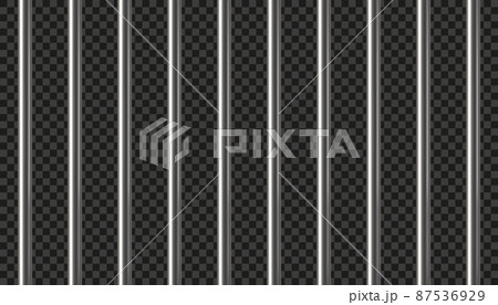 Realistic prison metal bars. Prison fence. Jail grates. Iron jail cage. Metal rods. Criminal grid background. Vector pattern. Illustration isolated on dark transparent background 87536929