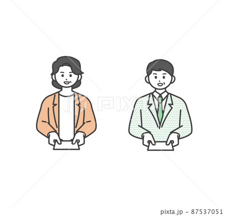 名刺交換をする男性と女性のイラスト素材 87537051