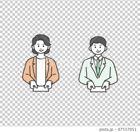 名刺交換をする男性と女性のイラスト素材 87537051