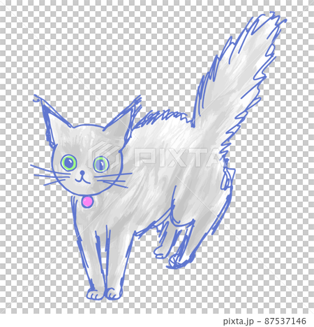 Illustration of a gray cat with surprised hair upside down and a bulging tail 87537146