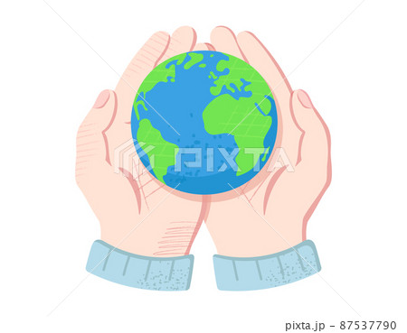 地球を両手で抱えるイラスト 環境保護 エコのイラスト素材