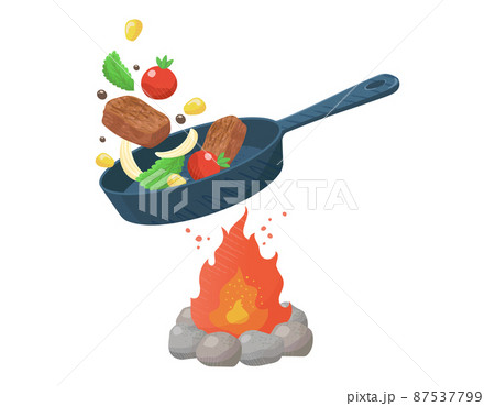 料理をするイラスト バーベキューやキャンプのイメージ素材のイラスト素材