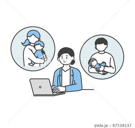 育児休暇の情報収集をするイメージイラスト素材 育児休暇の情報収集をするイメージイラスト素材 87538137