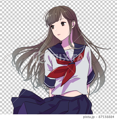 Illustration of a female student wearing a sailor suit Illustration of a female student wearing a sailor suit 87538884
