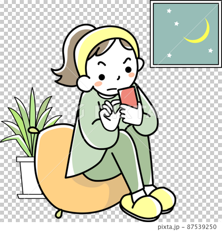 スマホを見て夜更かしする若い女性 87539250