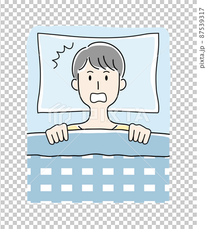 布団の中で驚く男性のベクターイラスト 布団の中で驚く男性のベクターイラスト 87539317
