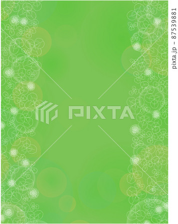 クローバーの花と葉の線画フレーム⑤(白線,背景緑,縦,左右) 87539881