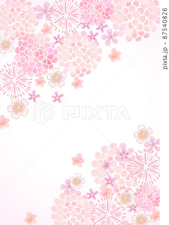 水彩イラスト 桜 牡丹 梅 春のフレーム 87540826