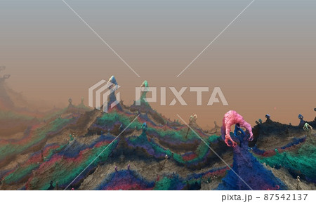 Abstract Computer generated Fractal design. 3D Illustration of a Beautiful infinite mathematical mandelbrot set fractal. 87542137