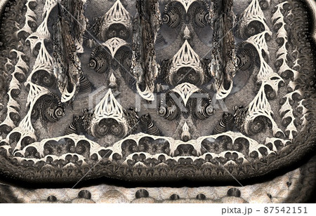 Horror Abstract Computer generated Fractal design. 3D Illustration of a Beautiful infinite mathematical mandelbrot set fractal. 87542151