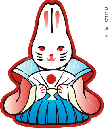 年賀2023　うさぎ　人形　かみしも　裃　卯年　卯　うさぎ年　かわいい　シンプル　イラスト 87542484