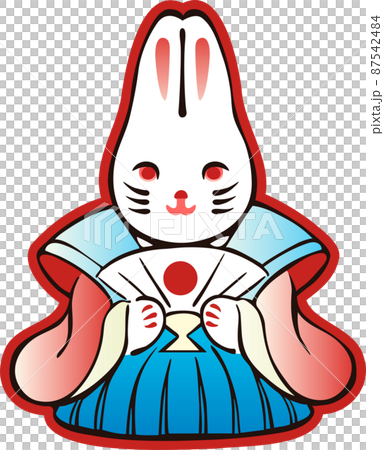 年賀2023　うさぎ　人形　かみしも　裃　卯年　卯　うさぎ年　かわいい　シンプル　イラスト 87542484