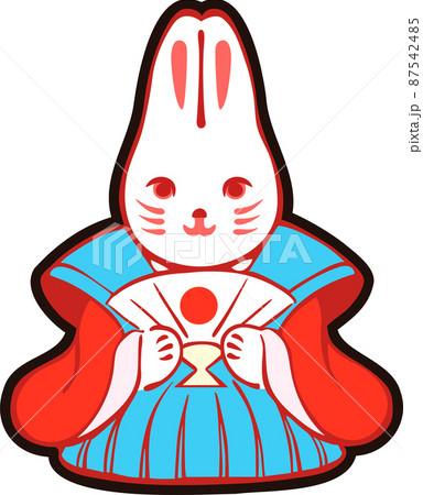 年賀2023　うさぎ　人形　かみしも　裃　卯年　卯　うさぎ年　かわいい　シンプル　イラスト 87542485