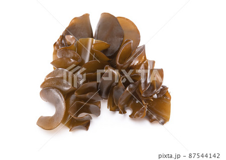 Laminaria (Kelp) Seaweed Isolated on White Background.Fresh seaweed wakame Laminaria (Kelp) Seaweed Isolated on White Background.Fresh seaweed wakame 87544142