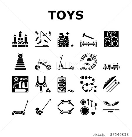 Wooden Toy For Children Play Time Icons Set Vector 87546338