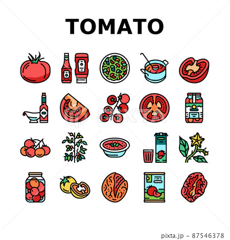 Tomato Natural Vitamin Vegetable Icons Set Vector 87546378