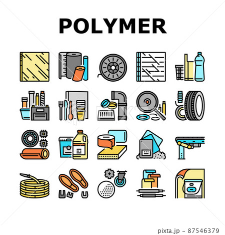 Polymer Material Industry Goods Icons Set Vector 87546379