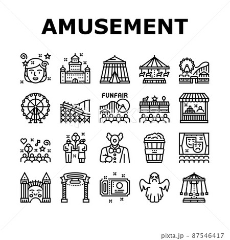 Amusement Park Entertainment Icons Set Vector Amusement Park Entertainment Icons Set Vector 87546417