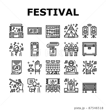 Music Festival Band Equipment Icons Set Vector 87546518