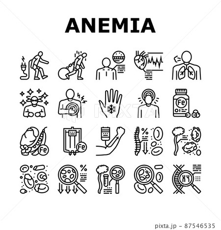 Anemia Patient Health Problem Icons Set Vector 87546535