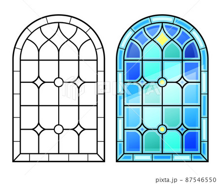 Arched vintage old window with stained glass 87546550