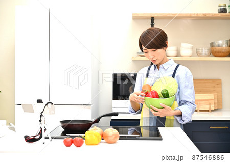 料理を動画に収録する女性 料理を動画に収録する女性 87546886