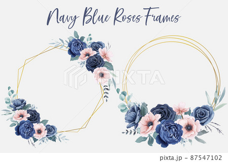 Golden frames with roses and anemones flowers 87547102