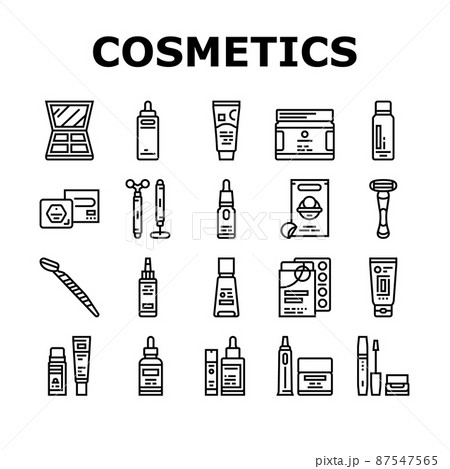 Cosmetics For Visage Skin Treat Icons Set Vector 87547565