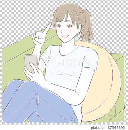 A woman operating a smartphone on the sofa 87547893