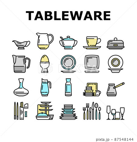 Tableware For Banquet Or Dinner Icons Set Vector 87548144