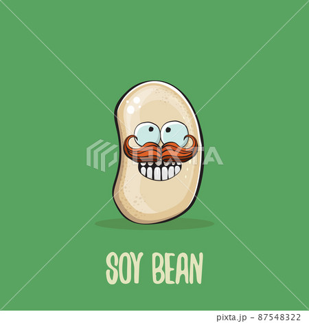 vector funny cartoon cute soybean character isolated on green background. Japan Kawaii soy food funky character. Soybean cartoon illustration 87548322
