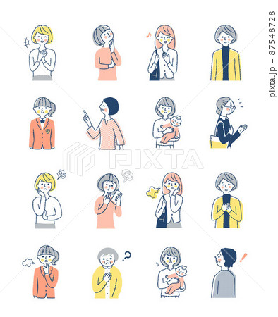 さまざまな表情の女性 上半身 セット さまざまな表情の女性 上半身 セット 87548728
