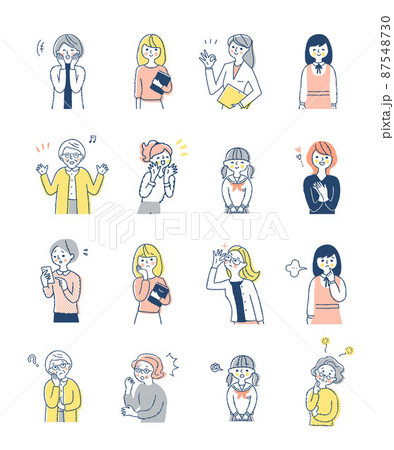 さまざまな表情の女性　上半身　セット 87548730