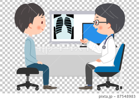Illustration of a doctor and a male patient to see 87548983
