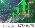 Green uptrend stock market,green bar and the line graph feeling that rise, growth, motivation, hope, and bull stock market after war crisis and pandemic. Background for the economy and data analysis. 87549175