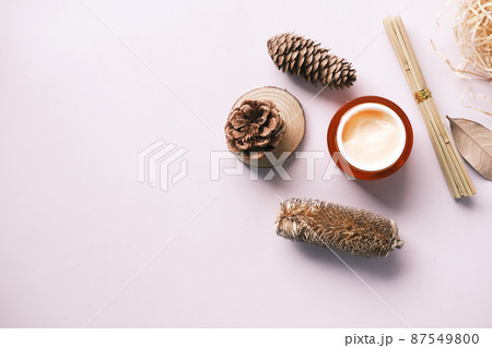 herbal cream cosmetic in a container on table, herbal cream cosmetic in a container on table, 87549800